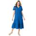 Plus Size Women's Button-Front Tiered Dress by Woman Within in Bright Cobalt (Size 22 W)