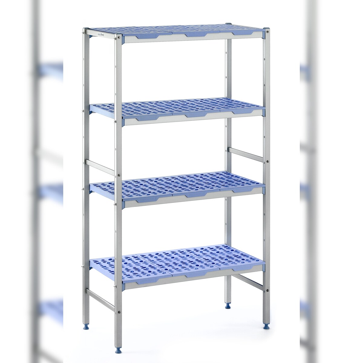 Tournus Aluregal mit gelochten Kunststoffauflagen: 1292mm lang, 400mm tief, 1750mm hoch, 4 Ebenen Grundregal Tragkraft: 200 kg / Ebene Image