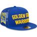 Men's New Era Royal Golden State Warriors Stacked Script 9FIFTY Trucker Snapback Hat