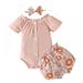 BESLY Summer Infant Baby Girls Clothes Outfits Solid Color Printed Triangle Shorts Three-piece Set