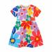 Fesfesfes Toddler Baby Girls Summer Dress Cartoon Printing Short Sleeve Dress Cotton Round Neck Sun Dress Casual Boho Beach Dress Clearance