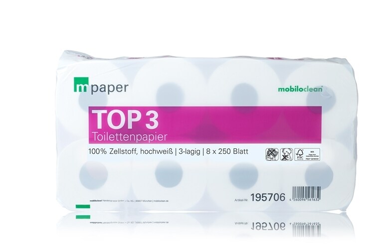 Cleanclub Toilettenpapier top³ 3-lagig hochweiß ( 1 Packung = 72 Rollen à 250 Blatt ) Image