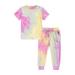 Qufokar Baby Girl Pants Set mas Baby Girl Two Piece Outfit Kids Toddler Boy Girls Clothes Sports Casual Tie Dye Prints Short Sleeves T Shirt Elastic Waist Pants Set Outfit