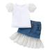 Qufokar Wesidom Bbay Clothes Cute Kids Clothes Skirt Tops+ Toddler Sleeve Kids Bubble Short Girls Baby Jeans Lace Tulle Outfits Girls Outfits&Set