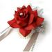 Open rose Wrist corsages with pearl wristband for wedding prom dance homecoming. Atificial flower (White/Apple Red)