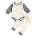 Qufokar Baby Leggings 0-3 Months Girl Little Girls Outfits Baby Girls Boys Long Sleeve Splice Knitted Ribbed Romper Tops Pants 2Pcs Outfits Clothes Set