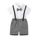 Qufokar Boys Easter Outfits Going Home Outfit Baby Boy Kids Toddler Baby Boys Bowtie Gentleman Shirt Suit Plaid Suspender Shorts Outfids 2Pcs Set Clothes