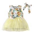 Dresses with Flowers on Them Girls Short Sleeve Dress Toddler Kids Girls Bohemian Floral Prints Ball Gown Tulle Sleeveless Beach Hairband Dress Princess Collar Dress Baby Girl Big Girl Dress Coats