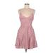 B. Darlin Cocktail Dress - A-Line Plunge Sleeveless: Pink Print Dresses - Women's Size 7