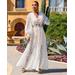 Boston Proper - White - Lace Balloon-Sleeve Slit Maxi Dress - 4