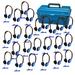 Headphone In Blue - Multi Pack Deluxe Foam 24 - Personal Headphones with Stereo 3.5mm plug 5 Dura-Cord - chew-resistant cord Foam Ear Cushions Plastic carry case