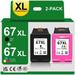 67xl Ink for HP 67 XL Ink Cartridge printer Ink for HP DeskJet 1212 2300 2330 2332 2724 Deskjet Plus 4110 4120 4122 4152 Envy 6010 6022 6030 Envy Pro 6420 6452 6458 6464 (Black Tri-Color)