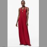 Zara Dresses | Limited Edition Flowy Maxi Dress, Nwt, Free Glass Neclace Included | Color: Red | Size: M