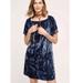 Anthropologie Dresses | Anthropologie Floreat Crinkled Blue Velvet Short Sleeve Shift Dress | Color: Blue | Size: M