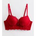 Red Floral Lace Diamanté Push Up Bra New Look