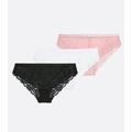 3 Pack Pink Black and White Floral Lace Short Briefs New Look