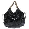 Versace Black Stitches Patent Leather Chain Shoulder Bag, Black