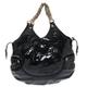 Versace Black Stitches Patent Leather Chain Shoulder Bag, Black