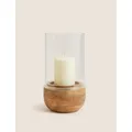 M&S Wood and Glass Hurricane Lantern - Natural, Natural