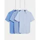 M&S Mens 3pk Regular Fit Easy Iron Short Sleeve Shirts - 15 - Blue, Blue