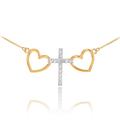 Diamond Heart Cross Necklace in 9ct Two-Tone Gold