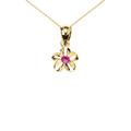 0.10ct Red CZ Delicate Hawaiian Plumeria Charm Necklace in 9ct Gold