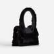 Marinda Faux Fur Trim Top Handle Mini Grab Bag In Black Faux Leather,, Black
