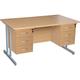 Office Desks - Karbon K3 Rectangular Deluxe Cantilever Desk With Double Fixed Pedestals 1800W with Double 3 Drawer Pedestal in Oak with Silve