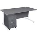 Office Desks - Karbon K1 Rectangular Cantilever Office Desks with Low Mobile Pedestal, 1800W with 3 Drawer Pedestal in Grey with White Legs -