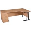 Office Desks - Karbon K3 Ergonomic Deluxe Cantilever Desk 1800W With Left Hand Desk Return With 800D 3 Drawer Desk End Pedestal in White with White le