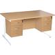 Office Desks- Karbon K1 Rectangular Cantilever Office Desks with Double Fixed Pedestals 1600W with Double 3 Drawer Pedestal, in Oak with Whit
