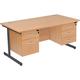 Office Desks- Karbon K1 Rectangular Cantilever Office Desks with Double Fixed Pedestals 1600W with 2 Drawer and 3 Drawer Pedestal, in Beech w