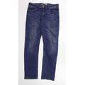 Matalan Mens Blue Houndstooth Cotton Straight Jeans Size 34 in L32 in Extra-Slim Zip