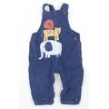 Marks and Spencer Boys Blue Cotton Dungaree One-Piece Size 6-9 Months Button - Animals