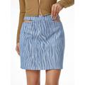 Women Zebra Print Cut Out Denim Mini Skirt S Light blue