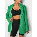 Women Blazers Pocket Lapel Blazer L Green