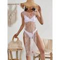 Beach Sheer Lace Butterfly Applique Tie Side Cover Up Dress M White