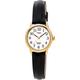 Timex Ladies Gold Coloured Bezel Black Leather Strap Watch