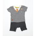 George Baby Grey Cotton Romper One-Piece Size 6-9 Months Snap - Harry Potter Wizard in Training