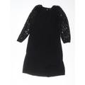 F&F Womens Black Viscose Jumper Dress Size 14 Round Neck - Floral Lace Sleeve Detail