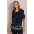 Anna Rose Floral Textured Border Print Top - NAVY/WHITE - L