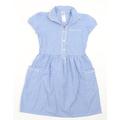 F&F Girls Blue Gingham Cotton A-Line Size 9-10 Years Collared Button - School