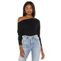 Enza Costa Cashmere Cuffed Off Shoulder Long Sleeve Top in Black. Size L, S, XS.