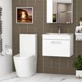Turin 500mm Gloss White Wall Hung 1-Drawer Vanity Unit with Minimalist Basin & Close Coupled Toilet