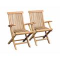 Charles Bentley Pair of Solid Wooden Teak Folding Arm Chairs, Teak