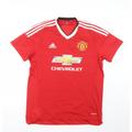 adidas Mens Red Polyester Basic T-Shirt Size L V-Neck - Manchester United FC