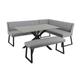 Endurance Kristo Dining Set | Glass Table and Grey Leather Benches