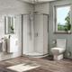 900mm Quadrant Shower Suite with White 400mm Wall Hung Vanity Unit Toilet & Tray - Ashford