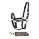 Bitz Soft Handle Two Tone Headcollar and Lead Rope Set Navy/Taupe - Pony
