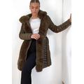 Quilted Faux Fur Hooded Belted Longline Duvet Puffer Coat Khaki Green